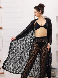 4pc See Through Robe, Long Sheer Robe With Pajamas