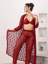 Load image into Gallery viewer, 4pc See Through Robe, Long Sheer Robe With Pajamas