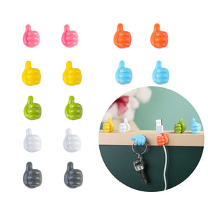 Self-Adhesive Wall Decoration Hook Creative Silicone Thumb Key Hanger Hook Home/Office Data Cable Clip Wire Desk Organizer Pack of 10