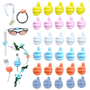 Self-Adhesive Wall Decoration Hook Creative Silicone Thumb Key Hanger Hook Home/Office Data Cable Clip Wire Desk Organizer Pack of 10