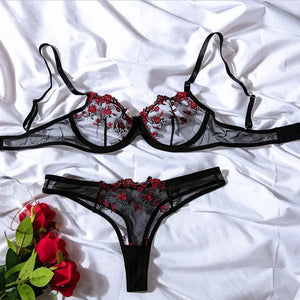 【Happier】 Lingerie 1 Pcs Floral Embroidery Underwear Transparent Lace Short Skin Care Kits Delicate Fairy Set Woman 2 Pieces