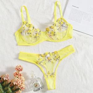 【Happier】 Lingerie 1 Pcs Floral Embroidery Underwear Transparent Lace Short Skin Care Kits Delicate Fairy Set Woman 2 Pieces