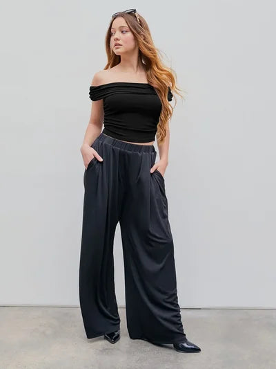 (🎁LAST DAY 57% OFF)🔥Solid Elastic Waist Wide Leg Pants(Buy 2 Free Shipping)