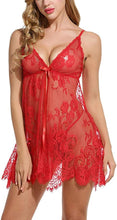 Load image into Gallery viewer, Women&#39;s Lace Teddy Babydoll Sling Dress with Spaghetti Straps